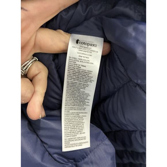 Cotopaxi Down Fuego Parka Hood Insulated Long Puffer Jacket Blue Women XL - Picture 7 of 14